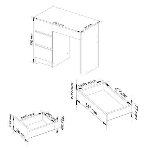 Bureau D'ordinateur Gauche A7 Blanc 90 Cm 4 Tiroirs Façade Chêne Sonoma 90x50x77 Cm