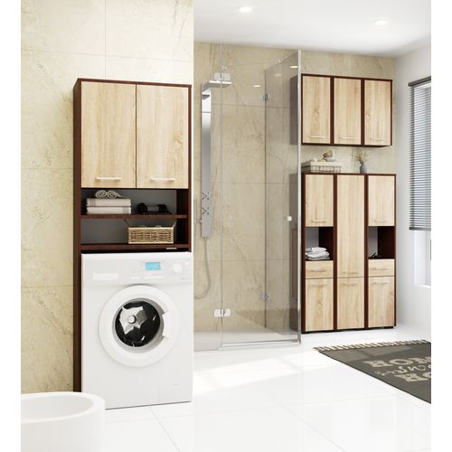 Colonne Salle De Bains Fin Wengé 30 Cm 2 Portes Façade Chêne Sonoma 5 Étagères 30x30x140 Cm
