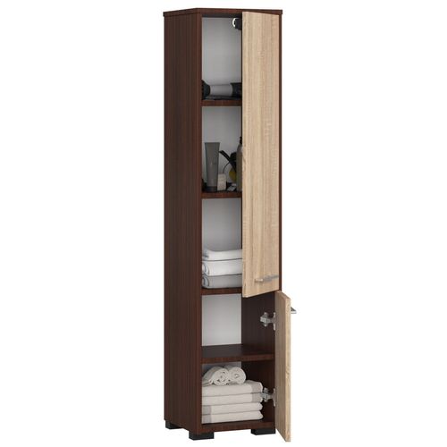 Colonne Salle De Bains Fin Wengé 30 Cm 2 Portes Façade Chêne Sonoma 5 Étagères 30x30x140 Cm