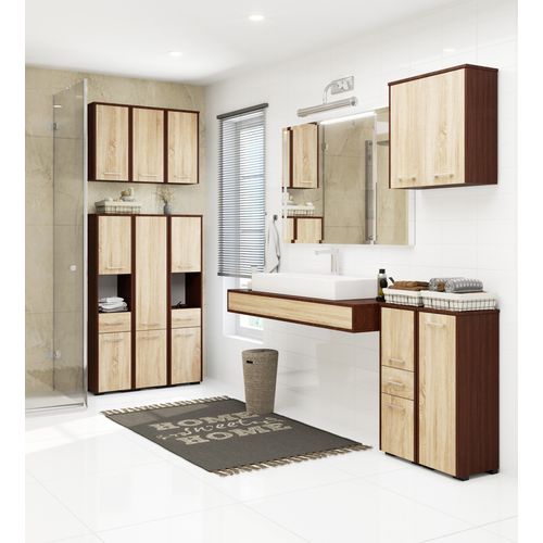 Colonne Salle De Bains Fin Wengé 30 Cm 2 Portes Façade Chêne Sonoma 5 Étagères 30x30x140 Cm
