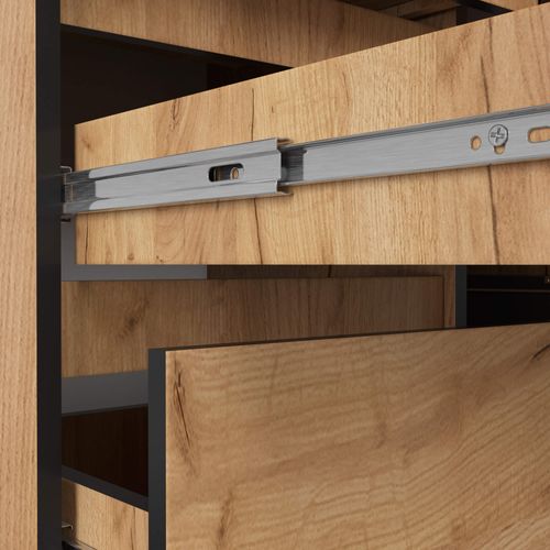 Grand Bureau D'angle Akord Gauche B20 Chêne Craft 155 Cm 1 Porte 3 Tiroirs Façade Chêne Craft