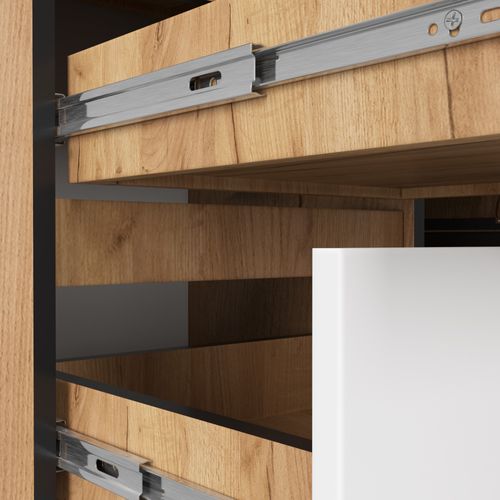 Grand Bureau D'angle Akord Gauche B20 Chêne Craft 155 Cm 1 Porte 3 Tiroirs Façade Blanche