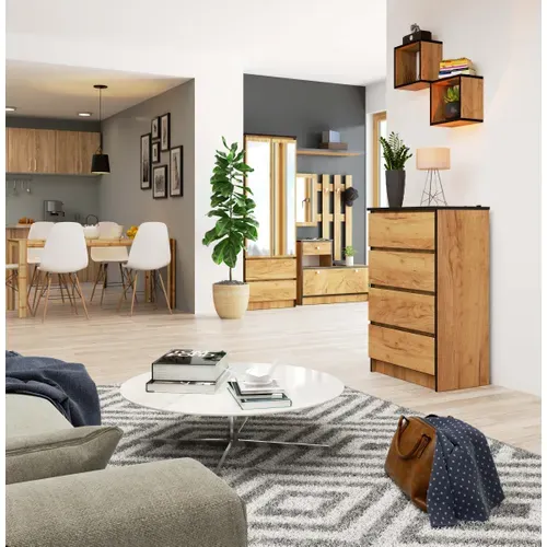 Commode K60 Chêne Craft 60 Cm 4 Tiroirs Façade Chêne Craft 60x40x99 Cm