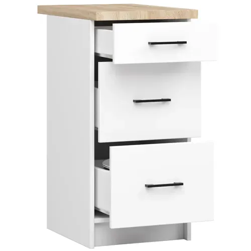 Meuble De Cuisine Bas S40 Oliwia Modulable Blanc 40 Cm 3 Tiroirs Façade Blanche 40x46x85 Cm