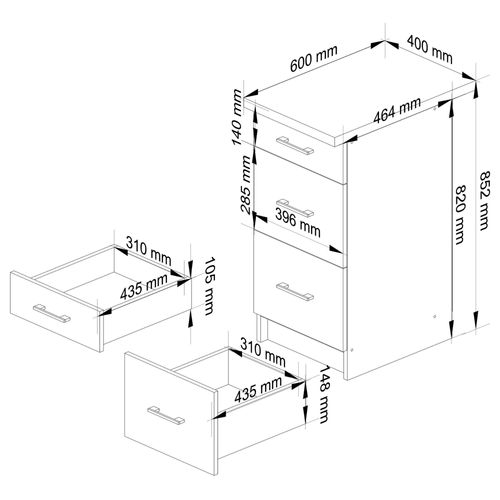 Meuble De Cuisine Bas S40 Oliwia Modulable Blanc 40 Cm 3 Tiroirs Façade Blanche 40x46x85 Cm