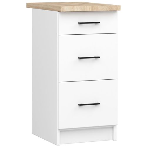 Meuble De Cuisine Bas S40 Oliwia Modulable Blanc 40 Cm 3 Tiroirs Façade Blanche 40x46x85 Cm