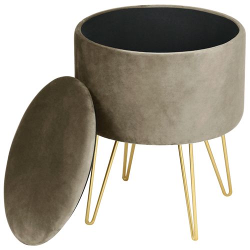 Pouf De Rangement Avec Couvercle Lili Velour Colour Beige Hauteur 45 Cm