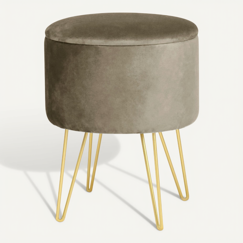 Pouf De Rangement Avec Couvercle Lili Velour Colour Beige Hauteur 45 Cm