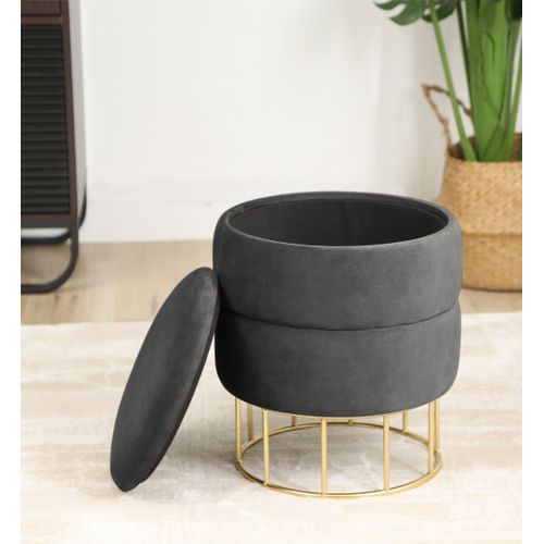 Pouf De Rangement Avec Couvercle Matelassé Elza Velour Colour Gris Graphite Hauteur 42 Cm