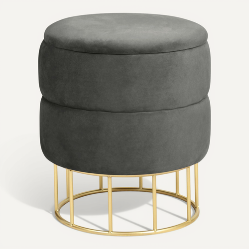 Pouf De Rangement Avec Couvercle Matelassé Elza Velour Colour Gris Graphite Hauteur 42 Cm