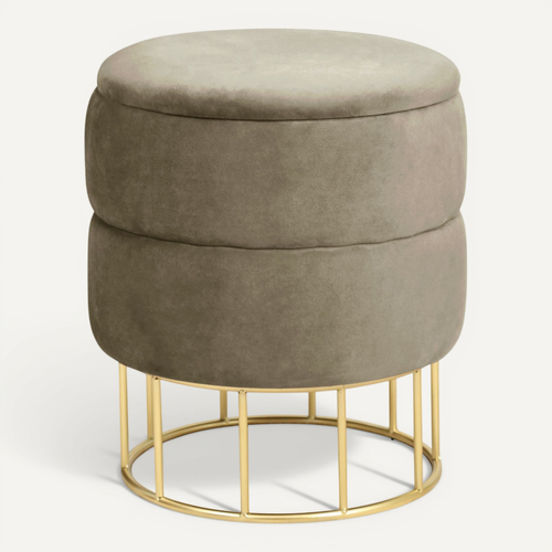 Pouf De Rangement Avec Couvercle Matelassé Elza Velour Colour Beige Hauteur 42 Cm
