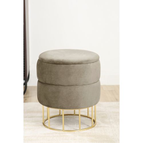 Pouf De Rangement Avec Couvercle Matelassé Elza Velour Colour Beige Hauteur 42 Cm