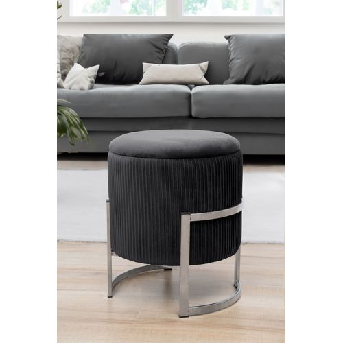 Pouf De Rangement Avec Couvercle Porto Velour Colour Noir Hauteur 46 Cm