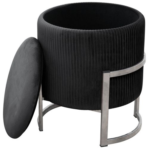 Pouf De Rangement Avec Couvercle Porto Velour Colour Noir Hauteur 46 Cm