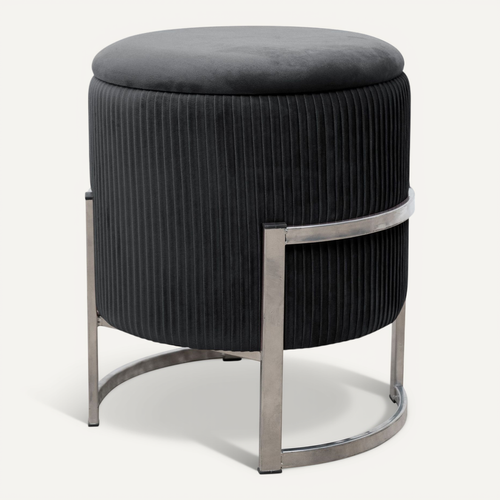 Pouf De Rangement Avec Couvercle Porto Velour Colour Noir Hauteur 46 Cm
