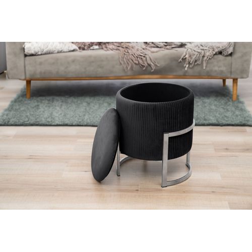Pouf De Rangement Avec Couvercle Porto Velour Colour Noir Hauteur 46 Cm