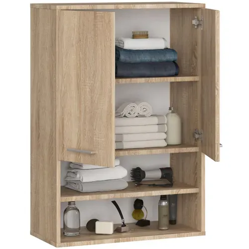 Armoire Salle De Bains Suspendue Fin Chêne Sonoma 64 Cm 2 Portes Façade Chêne Sonoma 64x30x94 Cm