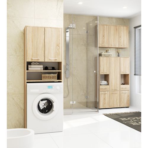 Armoire Salle De Bains Suspendue Fin Chêne Sonoma 64 Cm 2 Portes Façade Chêne Sonoma 64x30x94 Cm