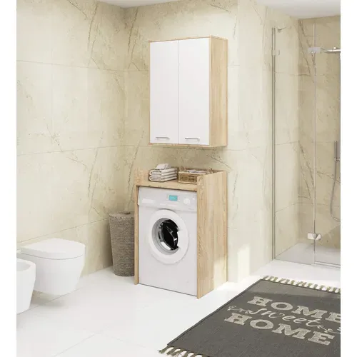 Armoire Salle De Bains Suspendue Fin Chêne Sonoma 64 Cm 2 Portes Pleine Blanche 64x30x94 Cm