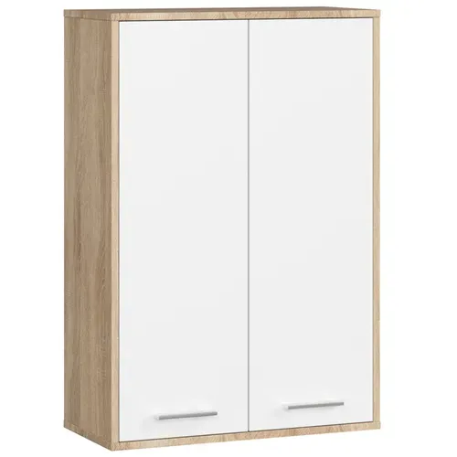 Armoire Salle De Bains Suspendue Fin Chêne Sonoma 64 Cm 2 Portes Pleine Blanche 64x30x94 Cm