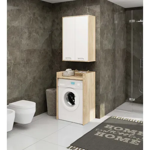 Armoire Salle De Bains Suspendue Fin Chêne Sonoma 64 Cm 2 Portes Pleine Blanche 64x30x94 Cm