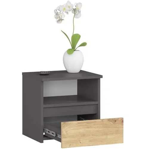 Table De Chevet Cl1 Gris Graphite 40 Cm 1 Tiroir Couleur Chêne Artisan 40x35x40 Cm