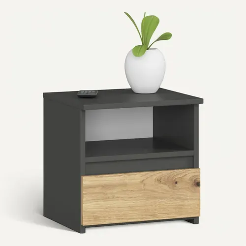 Table De Chevet Cl1 Gris Graphite 40 Cm 1 Tiroir Couleur Chêne Artisan 40x35x40 Cm