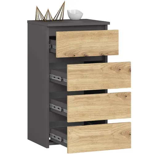 Commode Cl4 Gris Graphite 40 Cm 4 Tiroirs Façade Chêne Artisan 40x35x74 Cm