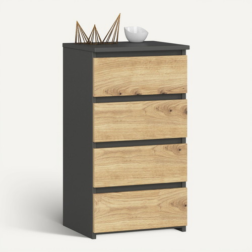 Commode Cl4 Gris Graphite 40 Cm 4 Tiroirs Façade Chêne Artisan 40x35x74 Cm