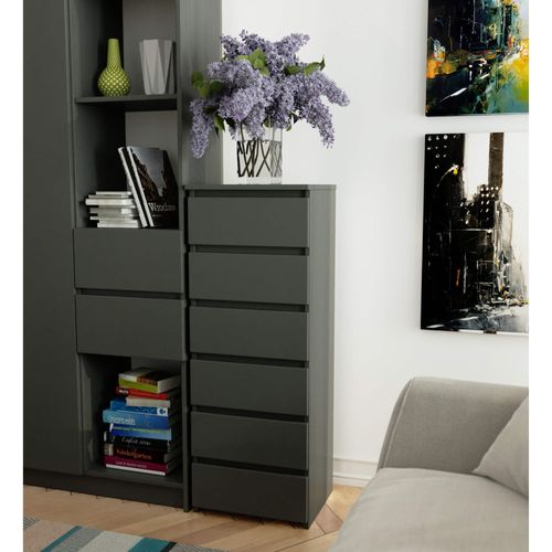 Commode Cl6 Gris Graphite 40 Cm 6 Tiroirs Façade Gris Graphite 40x35x109 Cm