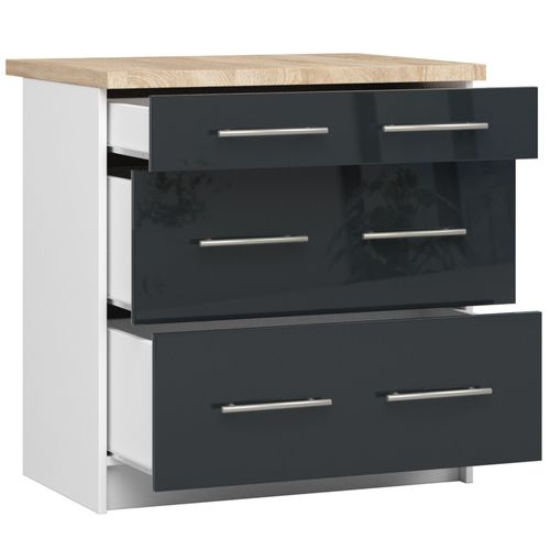 Meuble De Cuisine Bas S80 Oliwia Modulable Blanc 80 Cm 3 Tiroirs Façade Graphite Brillant 80x46x85
