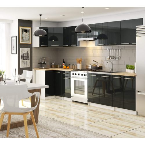 Meuble De Cuisine Bas S80 Oliwia Modulable Blanc 80 Cm 3 Tiroirs Façade Graphite Brillant 80x46x85