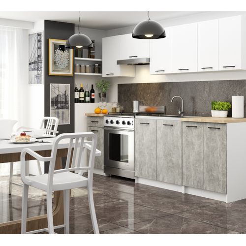 Meuble De Cuisine Bas S40 Oliwia Modulable Blanc 40 Cm 4 Tiroirs Façade Béton 40x46x85 Cm
