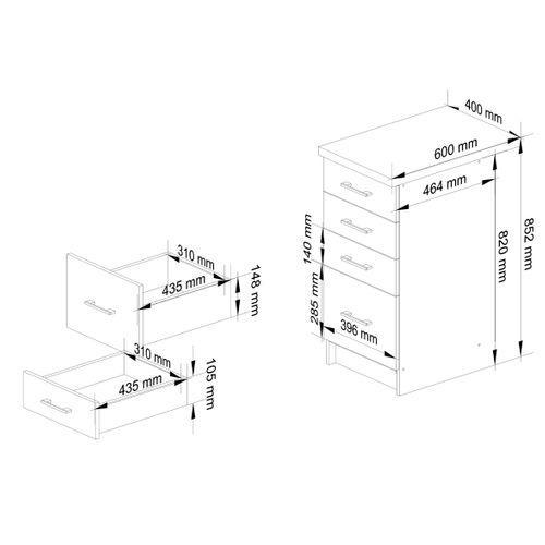 Meuble De Cuisine Bas S40 Oliwia Modulable Blanc 40 Cm 4 Tiroirs Façade Béton 40x46x85 Cm