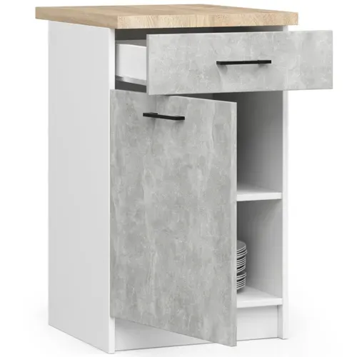 Meuble De Cuisine Bas S50 Oliwia Modulable Blanc 50 Cm 1 Porte 1 Tiroir Façade Béton