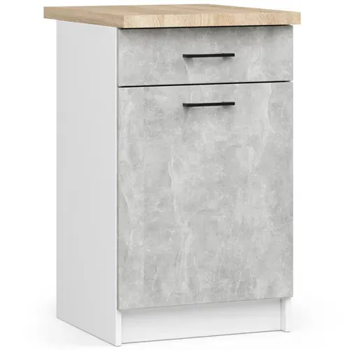 Meuble De Cuisine Bas S50 Oliwia Modulable Blanc 50 Cm 1 Porte 1 Tiroir Façade Béton