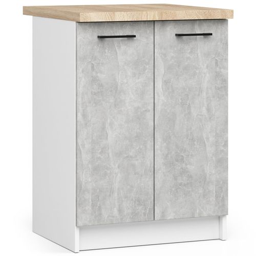Meuble De Cuisine Bas S60 Oliwia Modulable Blanc 60 Cm 2 Portes Façade Béton 2 Étagères 60x46x85 Cm