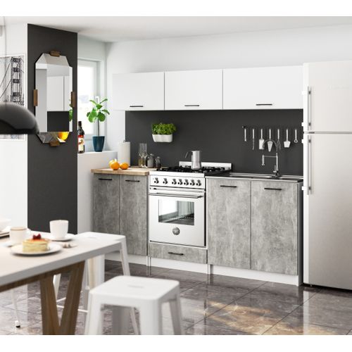 Meuble De Cuisine Bas S60 Oliwia Modulable Blanc 60 Cm 2 Portes Façade Béton 2 Étagères 60x46x85 Cm