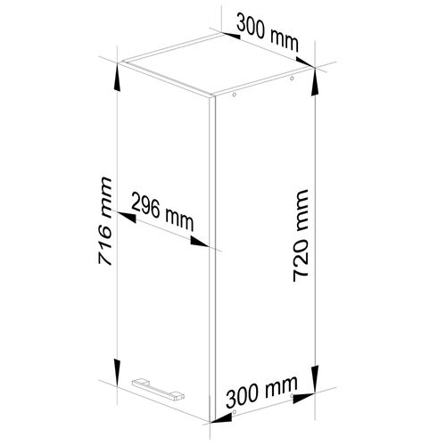 Meuble De Cuisine Haut W30 H720 Blanche, Façade Gris 1 Porte, 2 Étagères 72x30x30 Cm