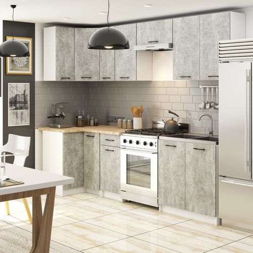 Meuble De Cuisine Haut W30 H720 Blanche, Façade Gris 1 Porte, 2 Étagères 72x30x30 Cm
