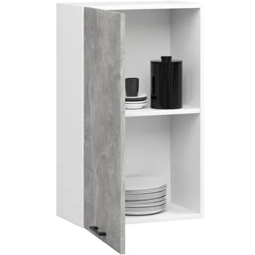 Meuble De Cuisine Haut W50 H720 Blanche, Façade Gris 1 Porte, 2 Étagères 72x50x30 Cm