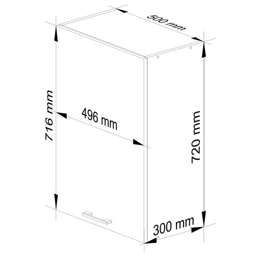 Meuble De Cuisine Haut W50 H720 Blanche, Façade Gris 1 Porte, 2 Étagères 72x50x30 Cm