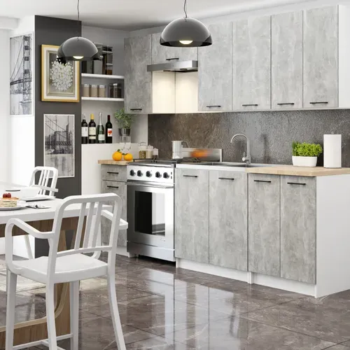 Meuble De Cuisine Haut W50 H720 Blanche, Façade Gris 1 Porte, 2 Étagères 72x50x30 Cm