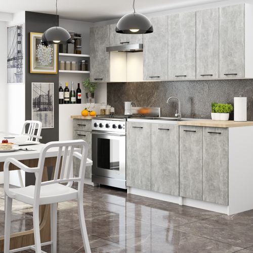 Meuble De Cuisine Haut W60 H720 Blanche, Façade Gris 2 Portes, 2 Étagères 72x60x30 Cm