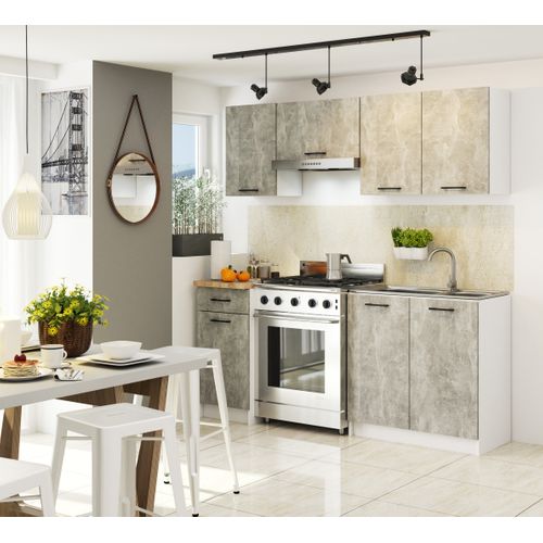 Meuble De Cuisine Haut W40 Oliwia Modulable Blanc 40 Cm 1 Porte Façade Béton 2 Étagères 40x30x58 Cm