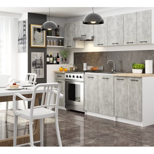 Meuble De Cuisine Haut W40 Oliwia Modulable Blanc 40 Cm 1 Porte Façade Béton 2 Étagères 40x30x58 Cm