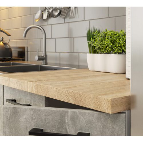 Ensemble De Cuisine Oliwia Blanc 240 Cm 11 Portes 1 Tiroir Façade Béton 240x46x203 Cm