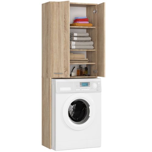 Meuble Pour Machine à Laver Fin Chêne Sonoma 2 Portes Façade Chêne Sonoma 4 Étagères 64x30x180