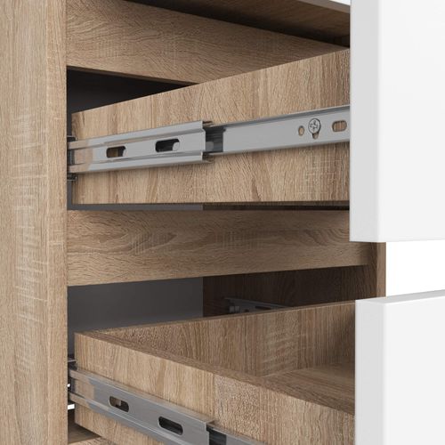 Table De Chevet Cl3 Chêne Sonoma 40 Cm 3 Tiroirs Façade Blanche 40x35x57 Cm