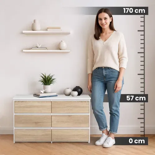 Petite Commode Cl100 Blanche 100 Cm 6 Tiroirs Façade Chêne Sonoma 100x35x57 Cm